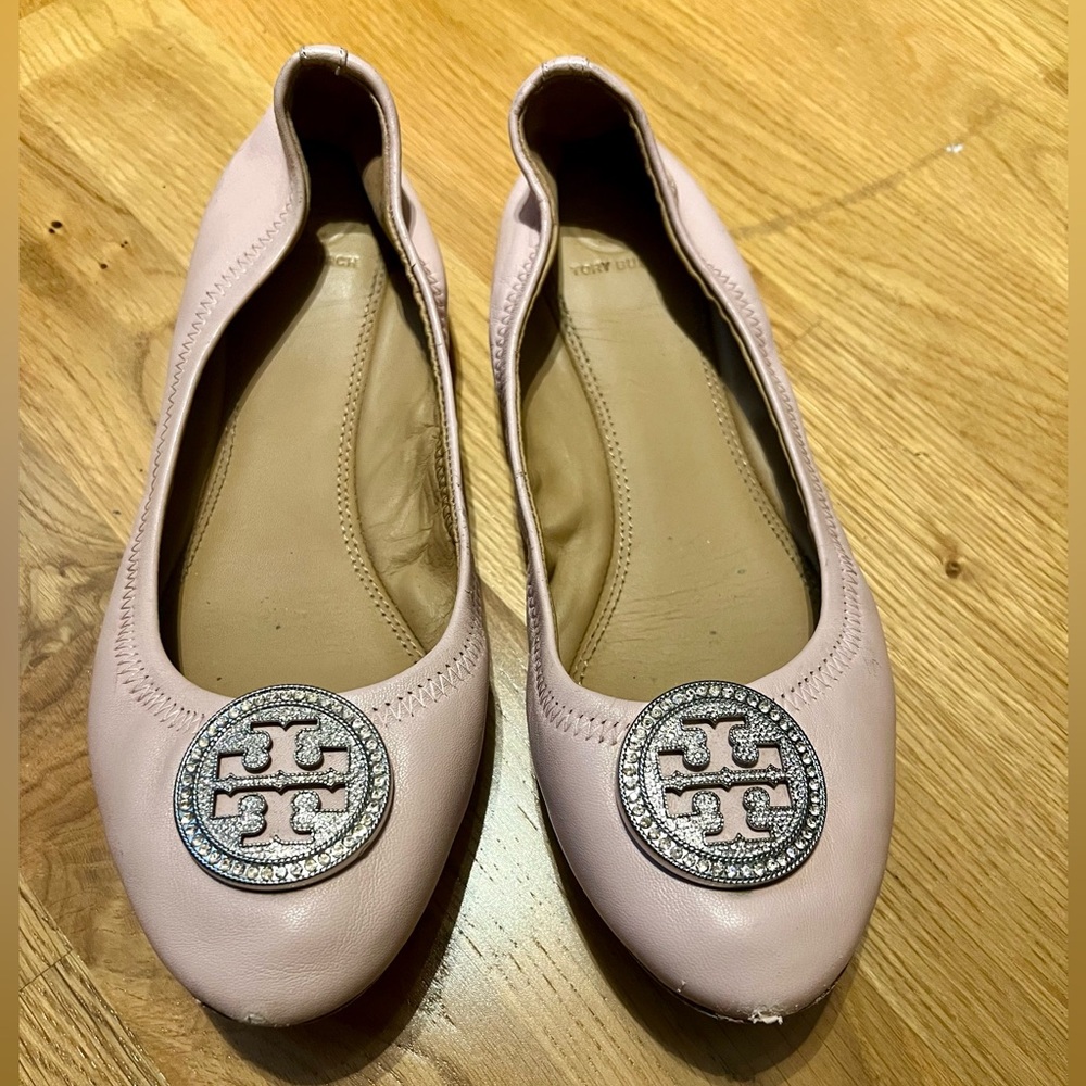 Tory Burch Pink Rhinestone Logo Flats SPECIAL EDITION